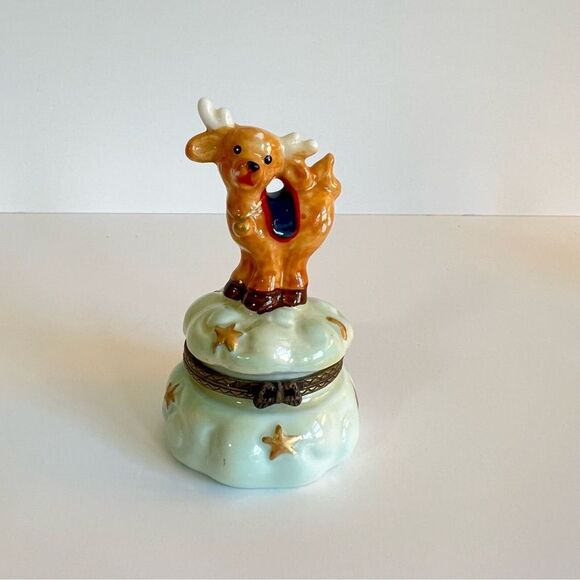 Reindeer Cloud Trinket Ring Box  Vintage - Picture 1 of 7